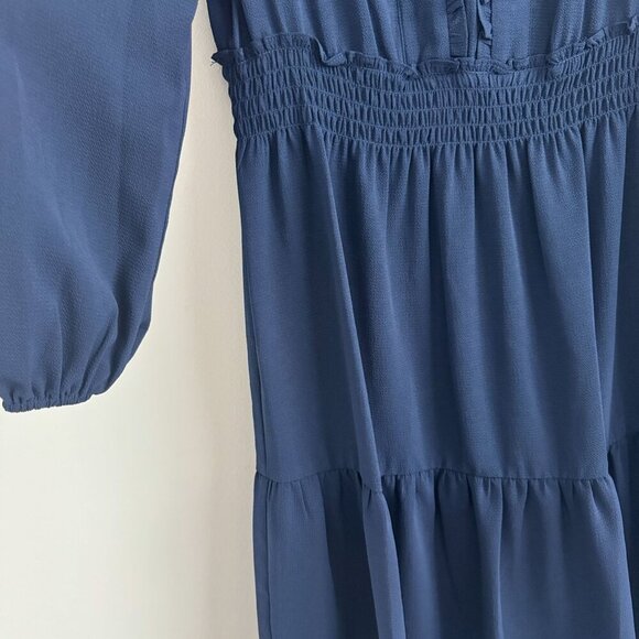 London Times Women Long Sleeve Smocked Waist Ruffled Tiered Dress Size 8 - Picture 7 of 10
